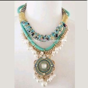 ANTHROPOLOGIE PEARL WOVEN METALLIC NECKLACE